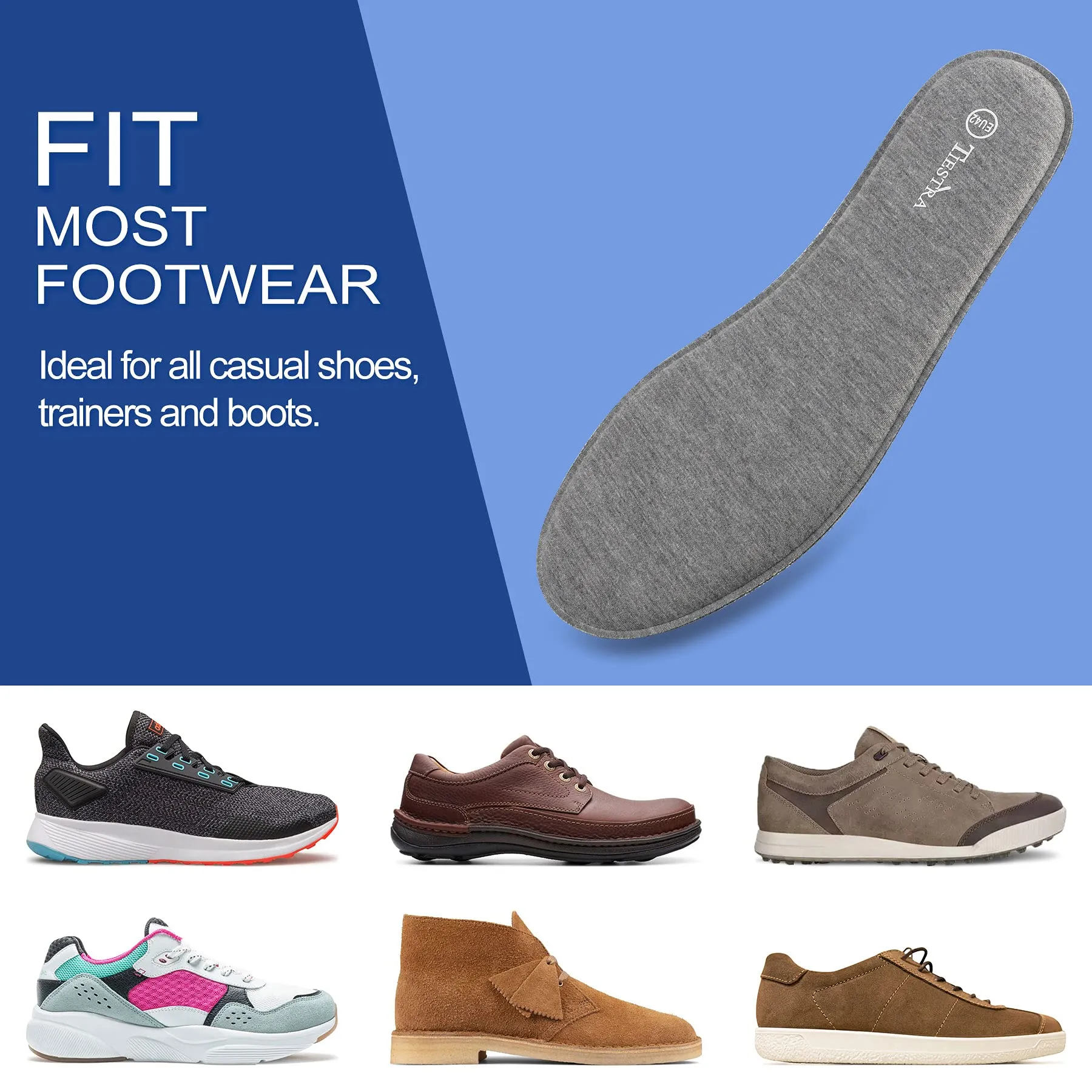 2 Pair -Shoe Inserts for Mens Memory Foam Insoles,Replacement Insoles for Work Boots Running Shoes, Cushion Shock Absorbing for Foot Pain Relief, Comfort Breathable Inner Soles 44EU,US11 Men: EU 44/US 11 Black grey(2 Pairs)