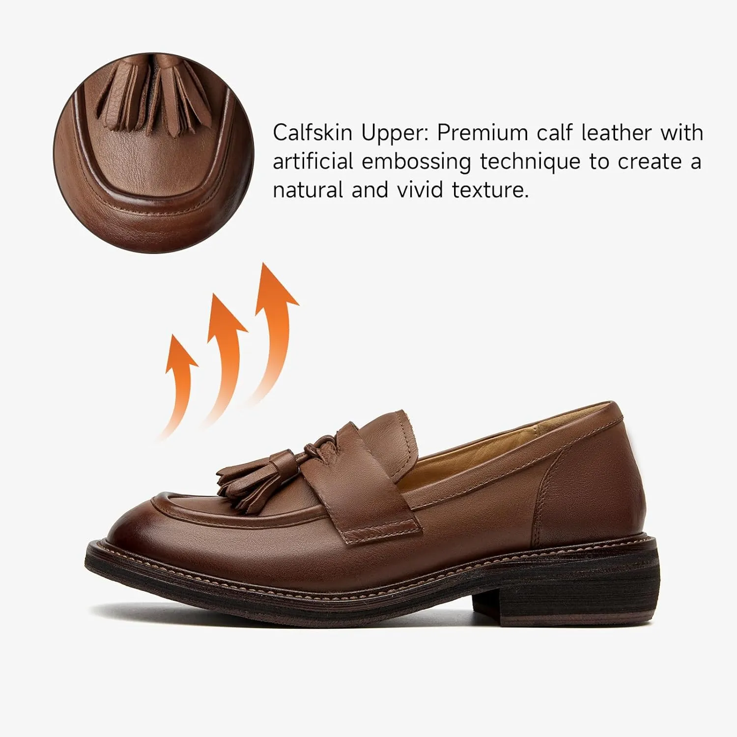 BEAU TODAY Penny Loafers for Women, Womens Slip On Leather Loafers, Chunky Tassel Loafers Square Toe Shoes, Comfortable Dressy Business Casual Non-Slip Office Ladies Shoes