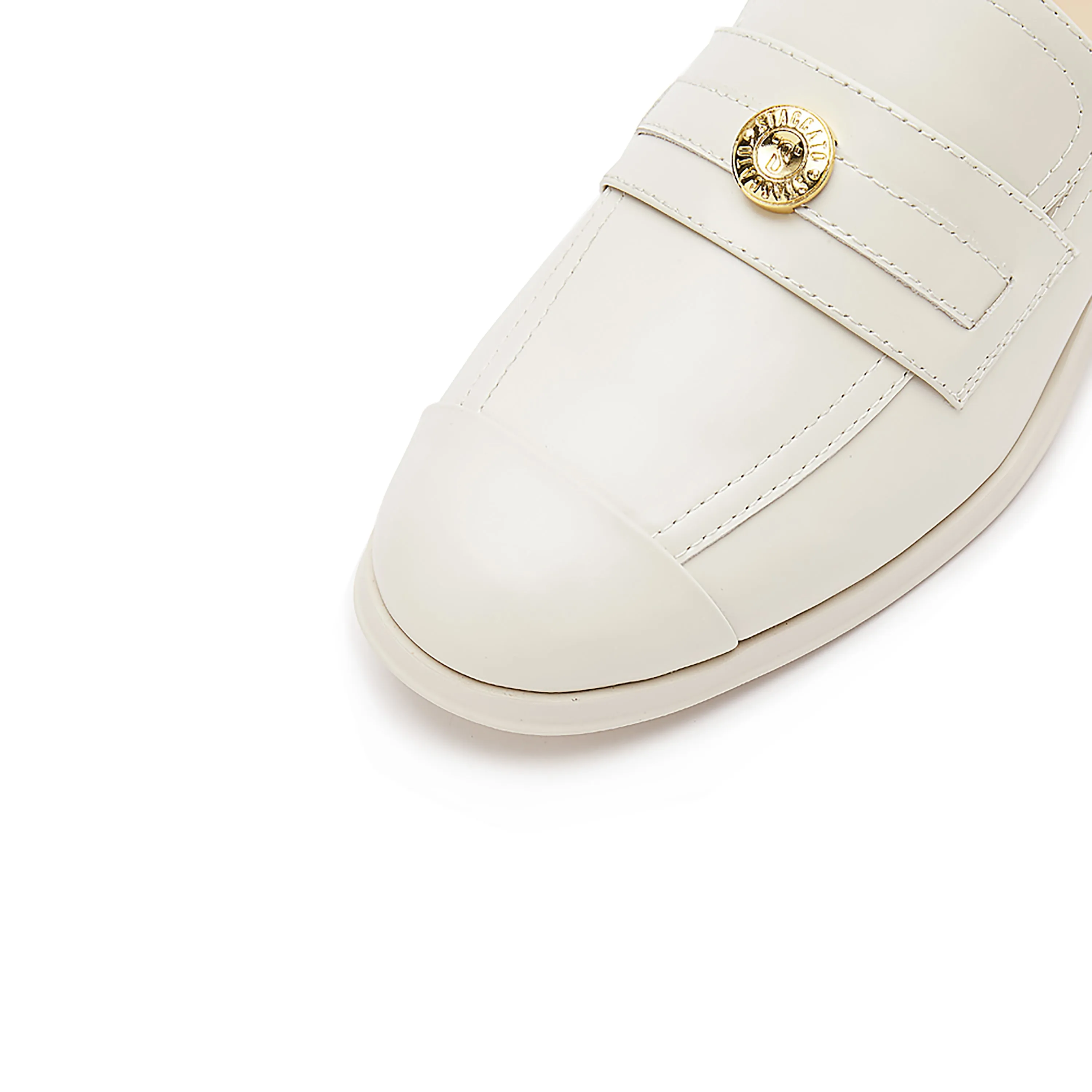 Beige Golden Pin Minimal Loafers