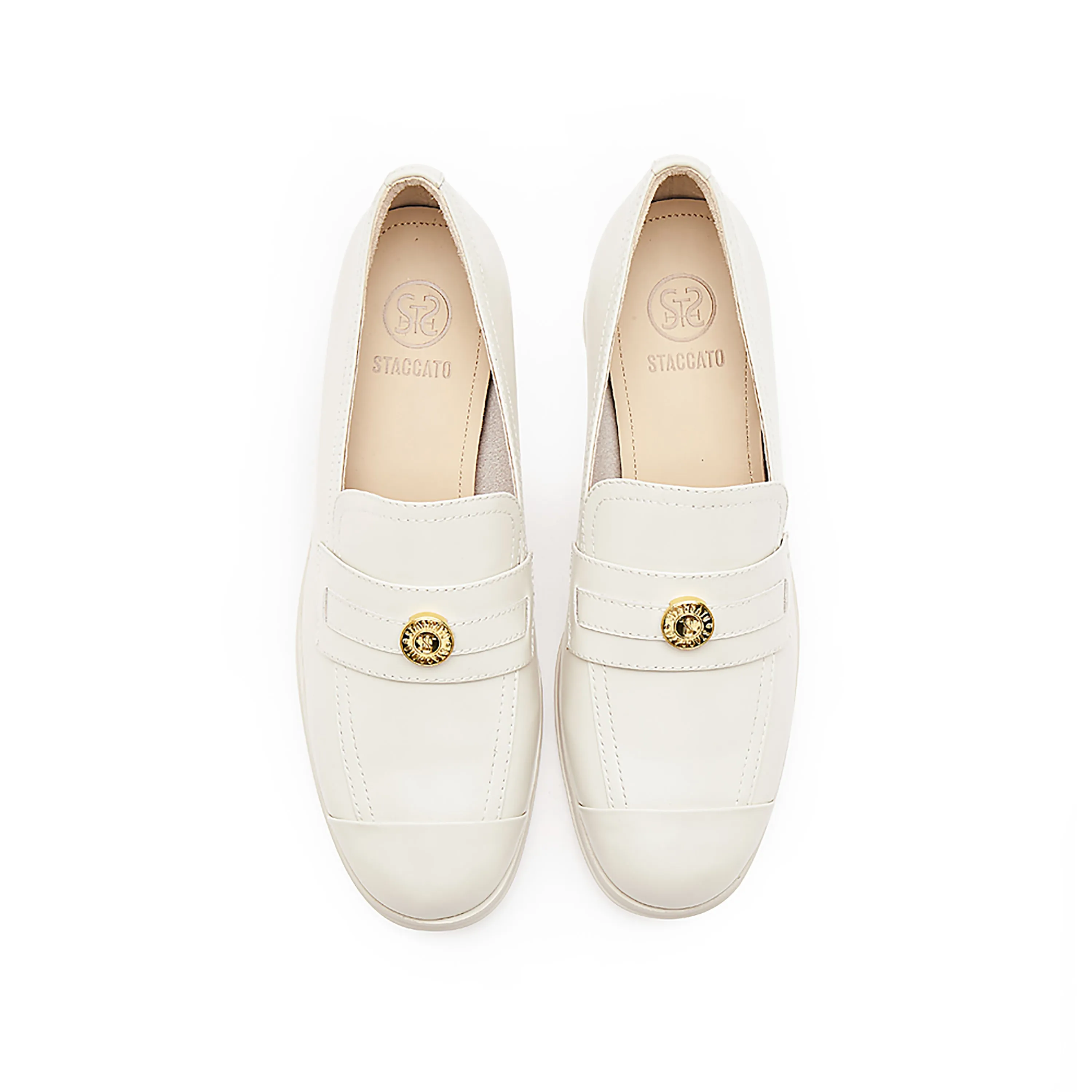 Beige Golden Pin Minimal Loafers