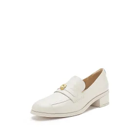 Beige Golden Pin Minimal Loafers
