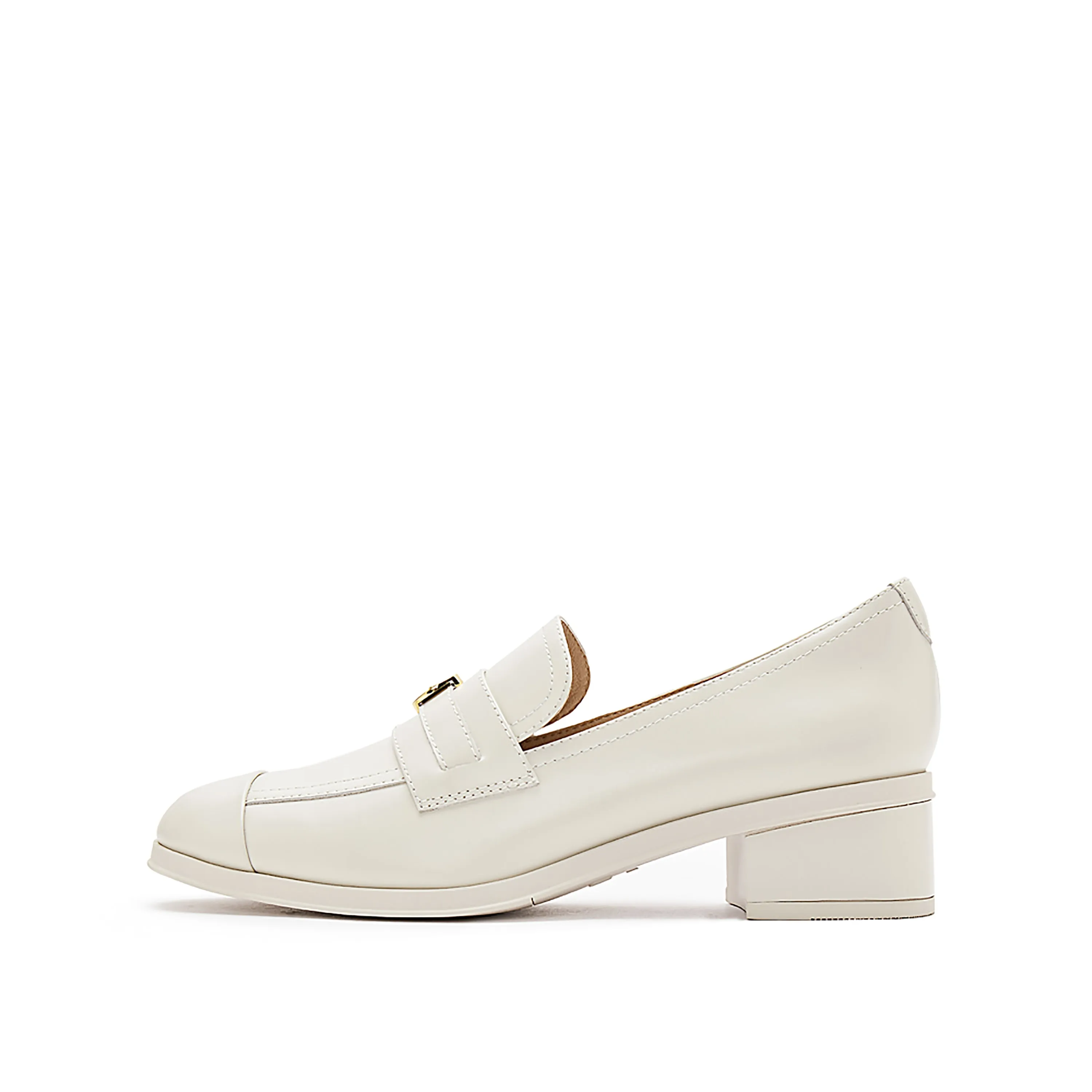 Beige Golden Pin Minimal Loafers