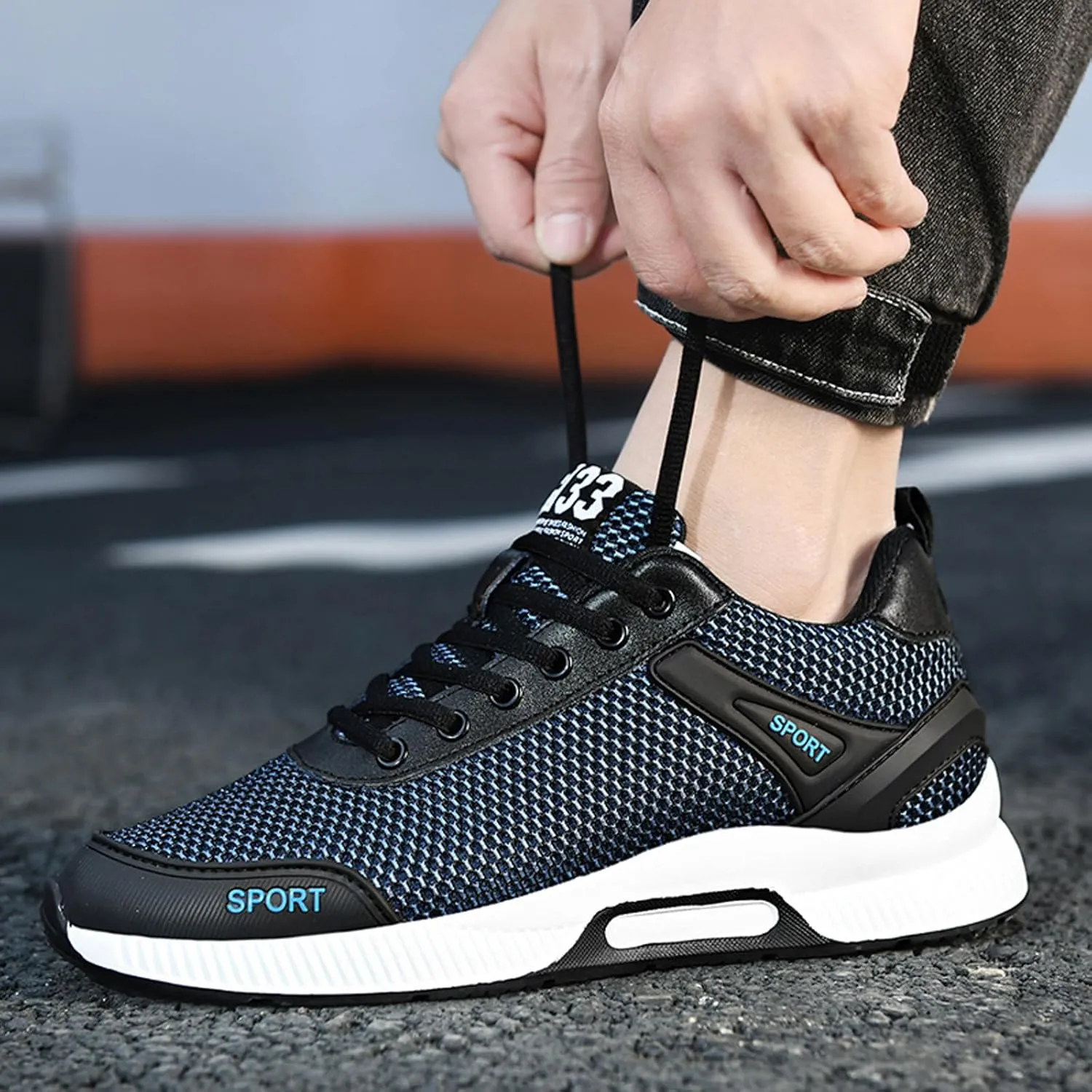 BMINFEE Men's Invisible Height Increasing Elevator Shoes 2.5 Inches Taller Lace-up Breathable mesh Lightweight Hip Hop Fashion Sneakers