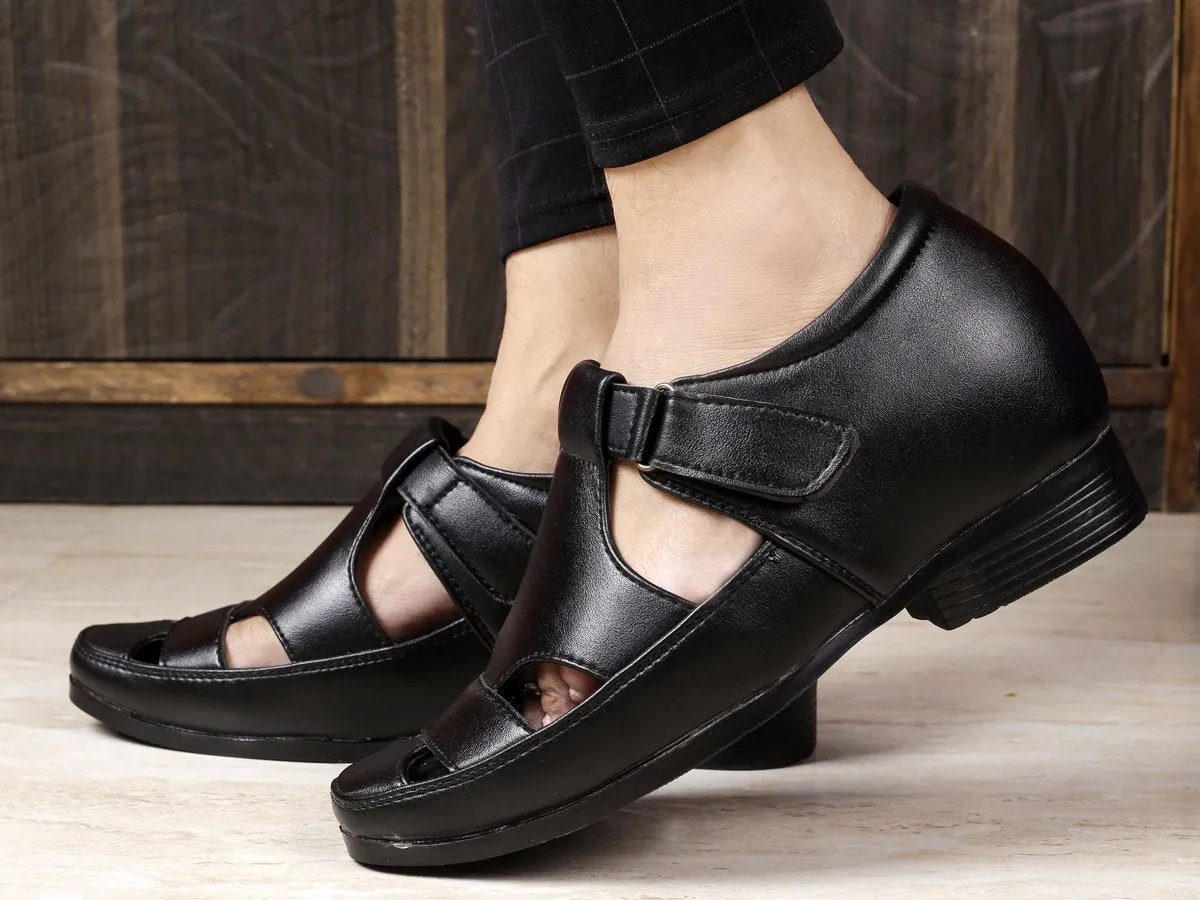 Bxxy's 3 Inch Hidden Height Increasing Elevator Faux Leather Sandals for Men