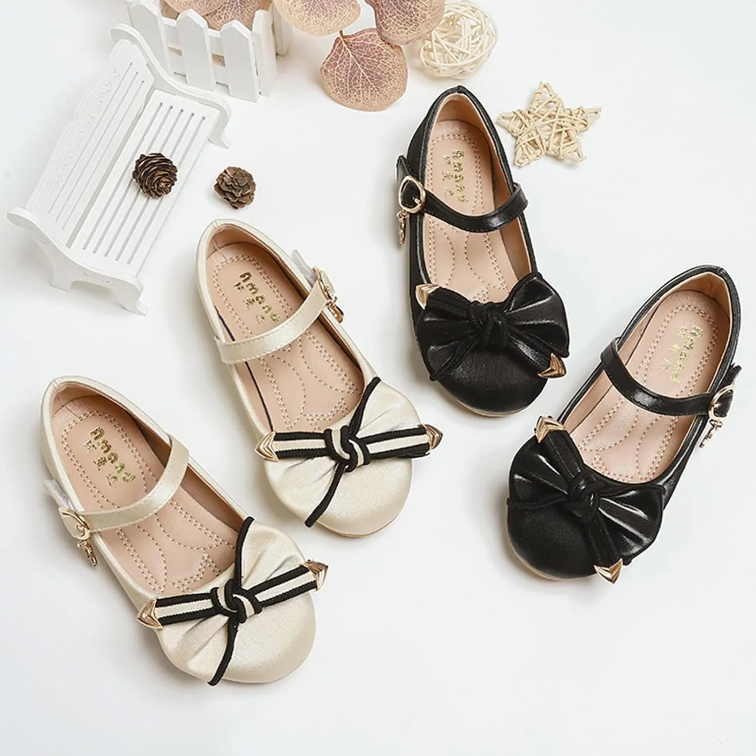 Children Shoes Leather Single Shoes Soft Soled Leather Shoes Bowknot Flower Single Shoes Small Shoes Kids Shoes Size 3