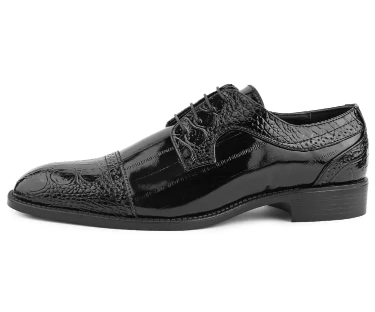 Dallas Black Oxford Dress Shoes Eel Skin Vegan
