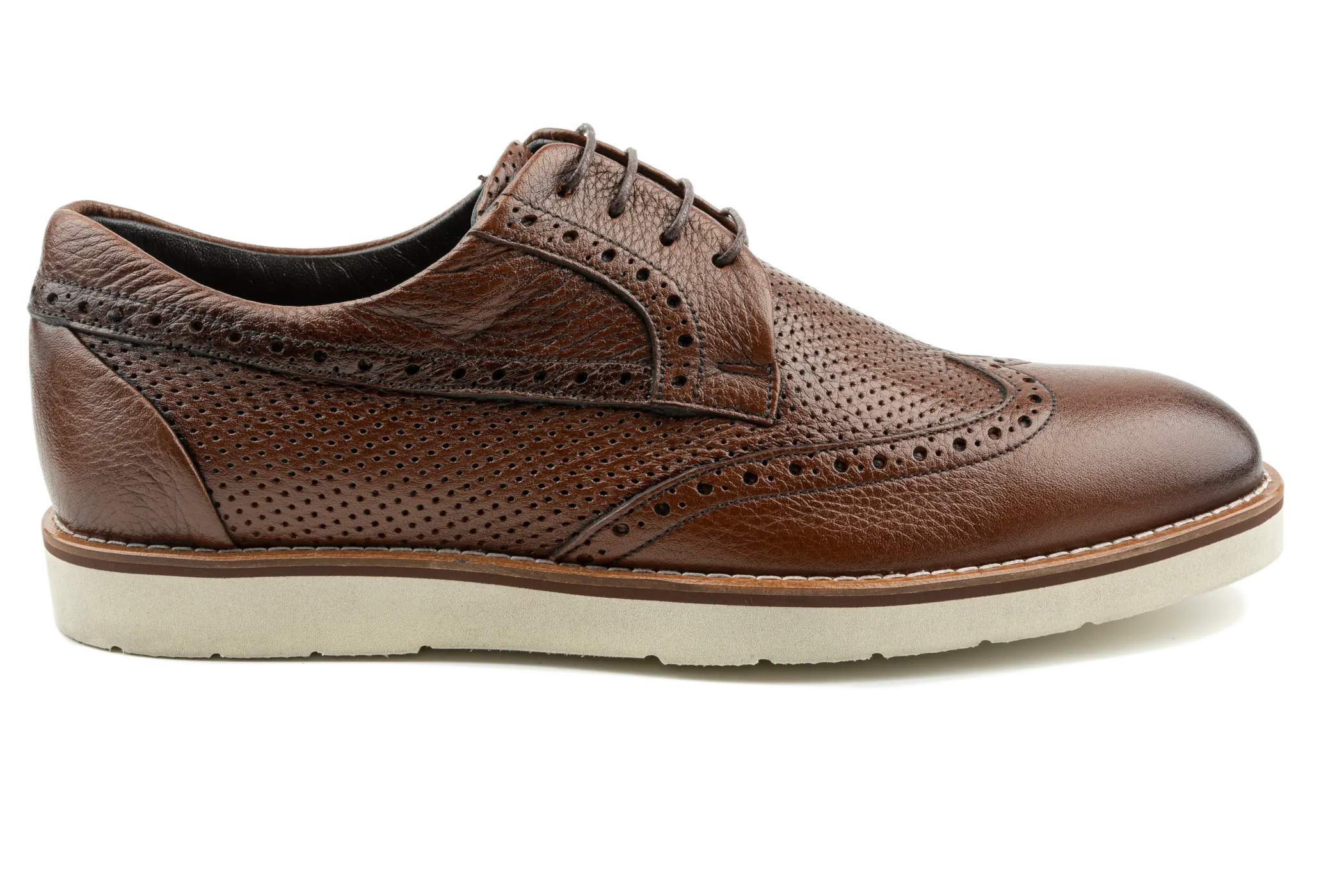 Debbano Zio Hybrid Wingtip Derby Shoes, Dress Sneakers, Top Grain Anilin Tanned Leather Brown Derby Shoes, Perforated Breahable Design Summer Derbies, Non-Slip Sole, Handmade Brown Derby Shoes
