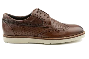 Debbano Zio Hybrid Wingtip Derby Shoes, Dress Sneakers, Top Grain Anilin Tanned Leather Brown Derby Shoes, Perforated Breahable Design Summer Derbies, Non-Slip Sole, Handmade Brown Derby Shoes