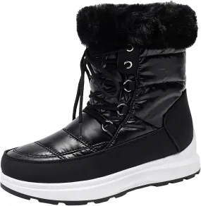 Fashion Women Winter Water Proof Flat Lace Up Keep Warm Snow Boots Comfortable Mid Boots Shoes Flat Snow Boots for Women Knee