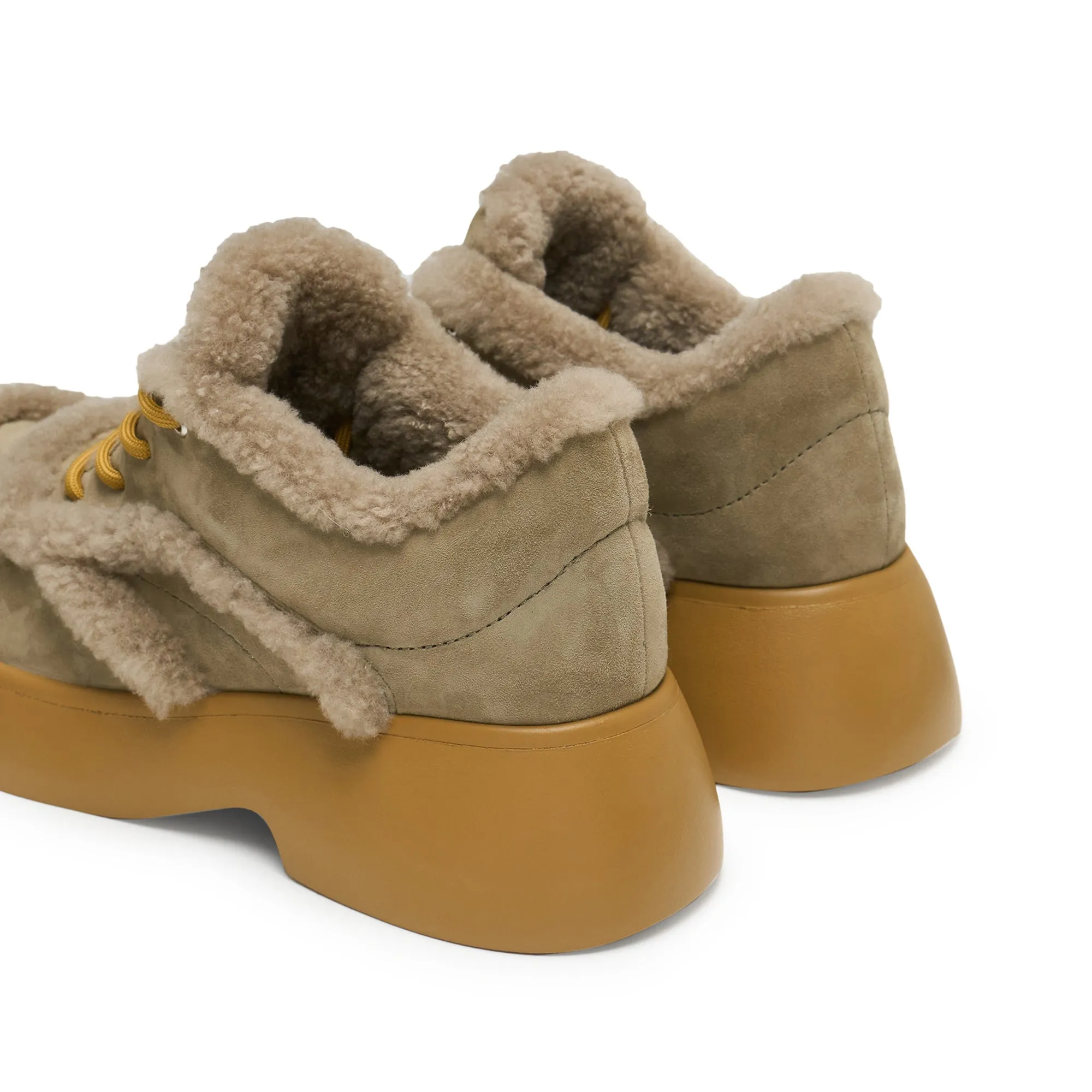 Fluffy Round Toe Thick Soled Breadboard Shoes In Gray Green