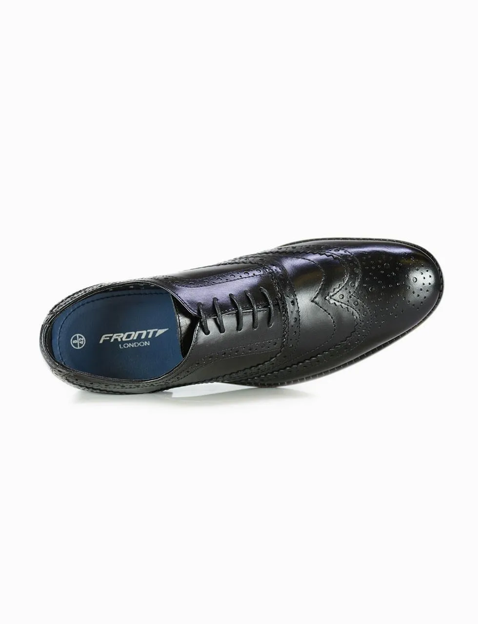 Front Men's Diego Brogues Formal Leather Lace Up Shoes in Black 7 to 12