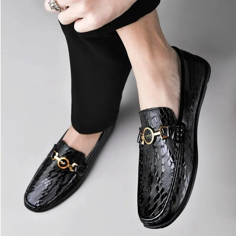 Genuine Leather Snake Pattern Slip-Ons