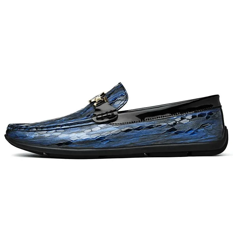 Genuine Leather Snake Pattern Slip-Ons