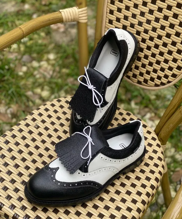 Giclee Unisex Classy Combi Premium Leather Golf Shoes - Black