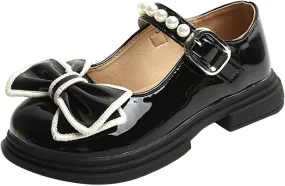 Girl Heels Fashion Autumn Girls Casual Shoes Thick Sole Round Toe Bow Pearl Buckle Cute Dark Boots for Girls