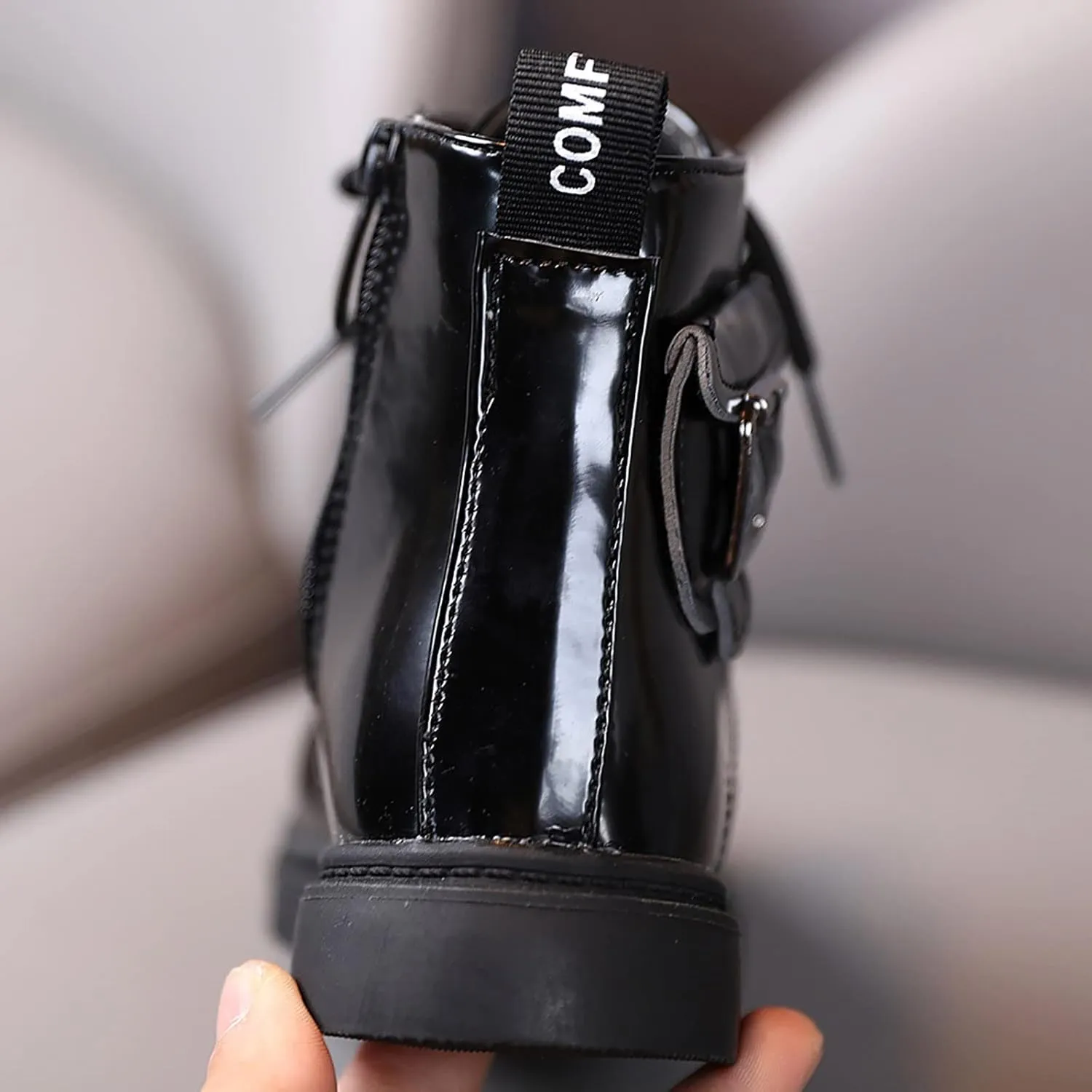 Girls Ankle Boots, Girls Leather Shoes Waterproof Leather Lace Up Short Boots Non Slip Breathable Snow Boots (A, 18-24 Months)