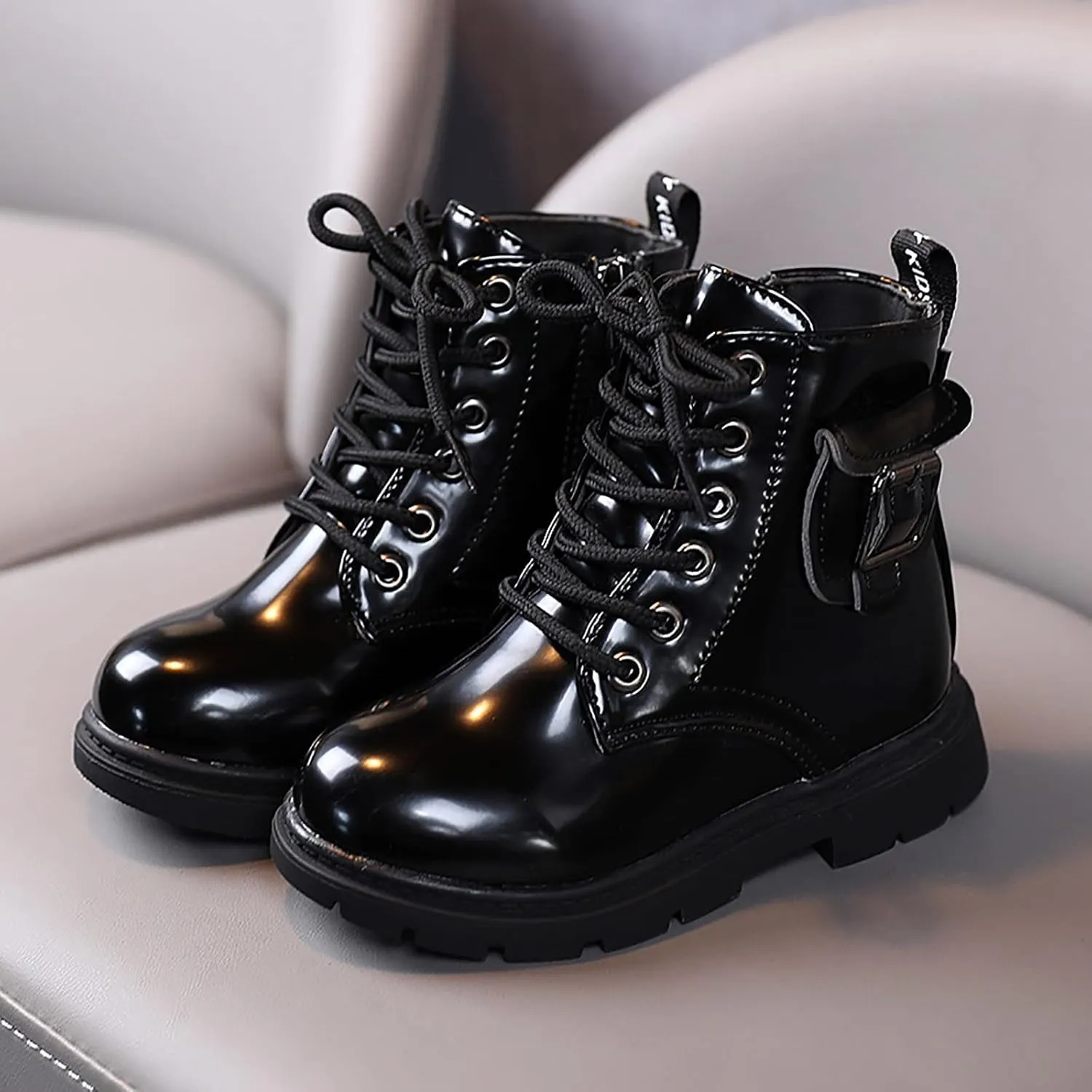 Girls Ankle Boots, Girls Leather Shoes Waterproof Leather Lace Up Short Boots Non Slip Breathable Snow Boots (A, 18-24 Months)