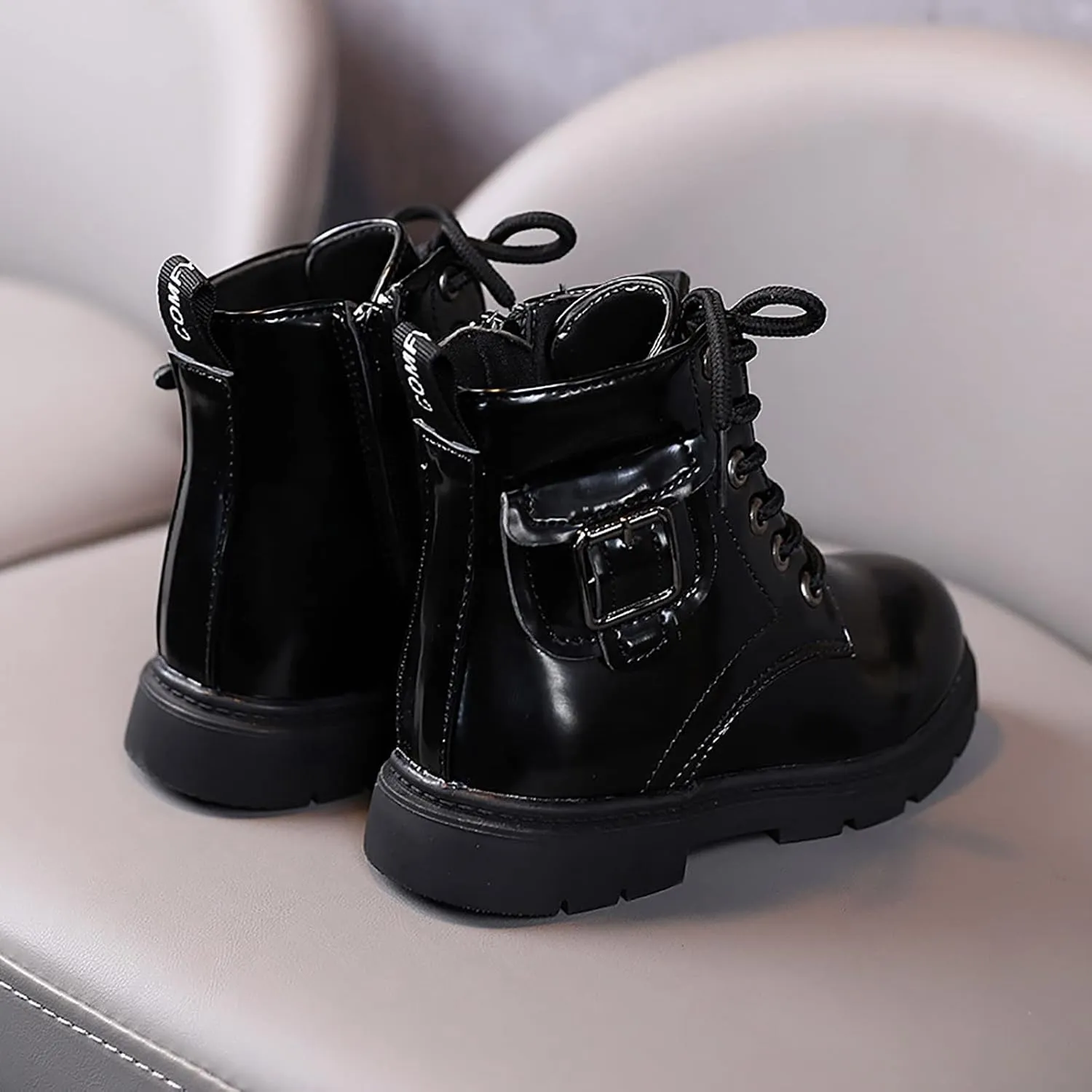 Girls Ankle Boots, Girls Leather Shoes Waterproof Leather Lace Up Short Boots Non Slip Breathable Snow Boots (A, 18-24 Months)
