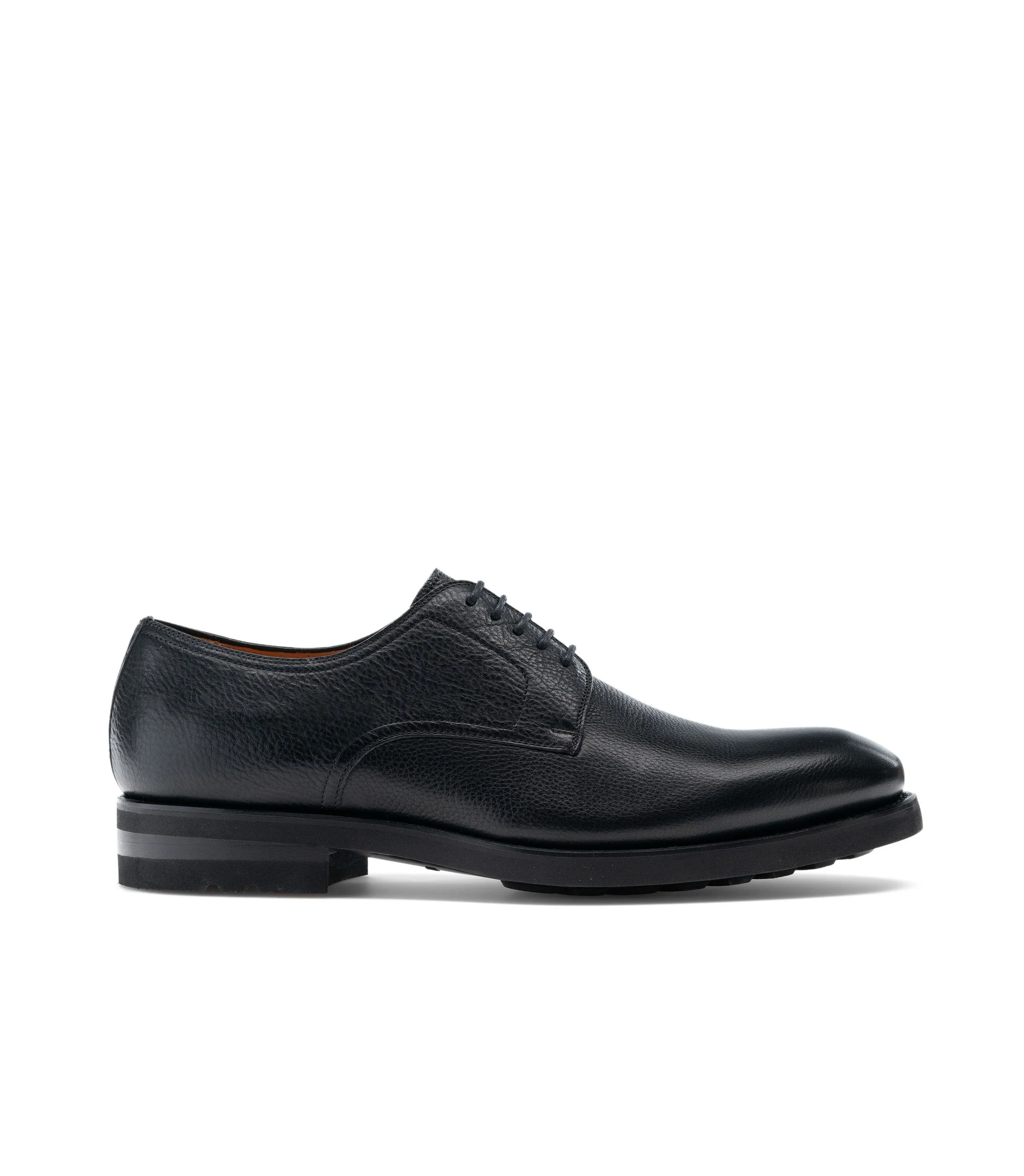 Height Increasing Black Leather Congleton Chunky Derby Shoes