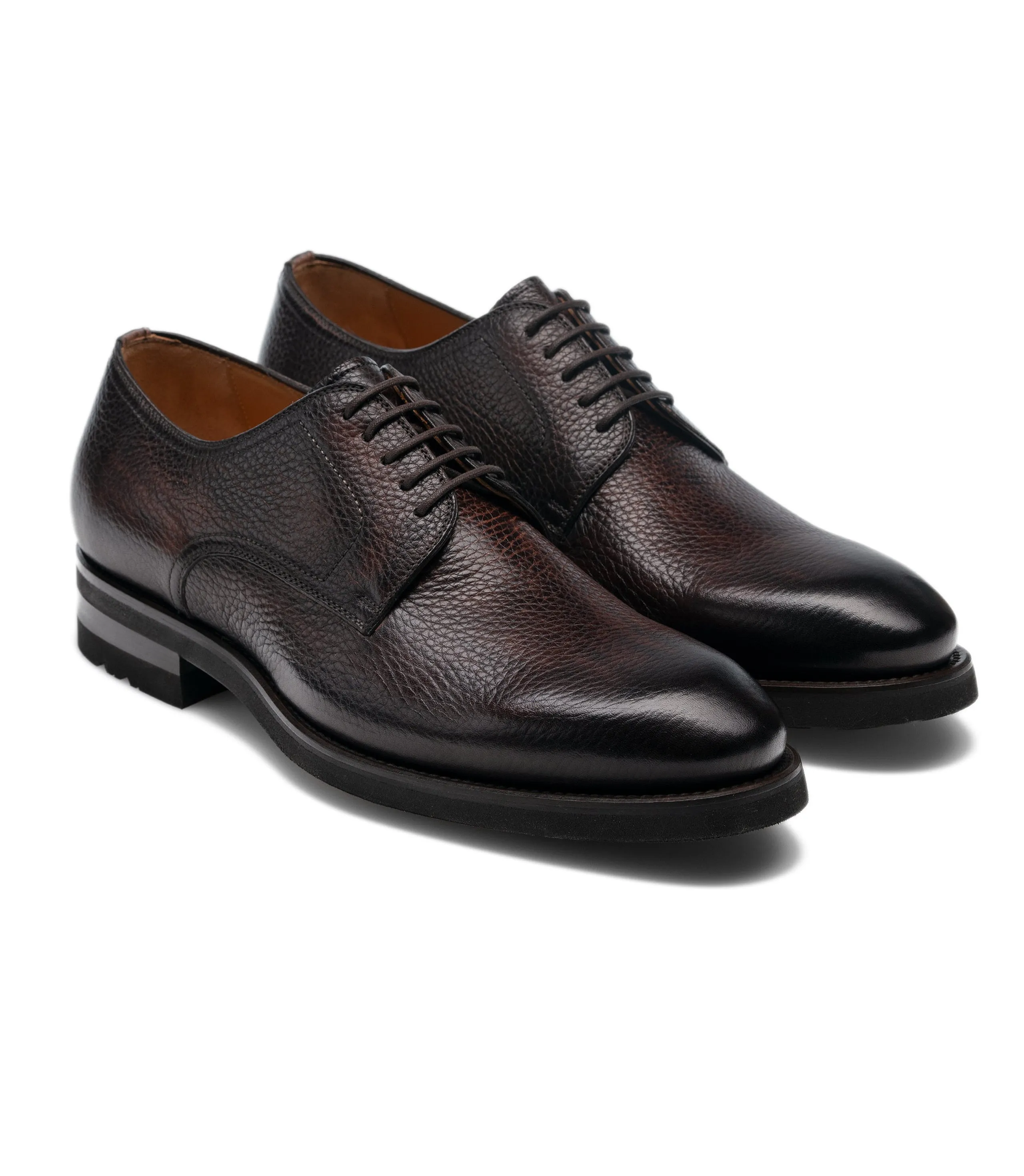 Height Increasing Brown Leather Baltimore Chunky Derby Shoes