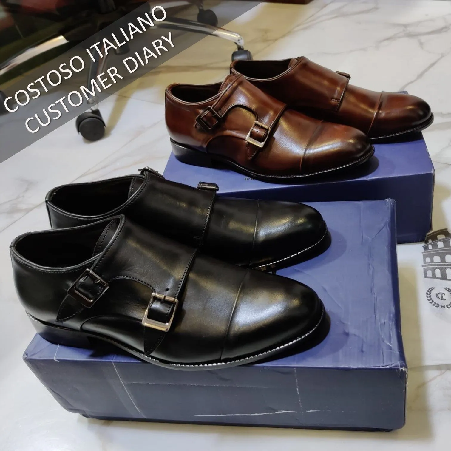 Height Increasing Brown Leather Castle Monk Straps - Formal Shoes