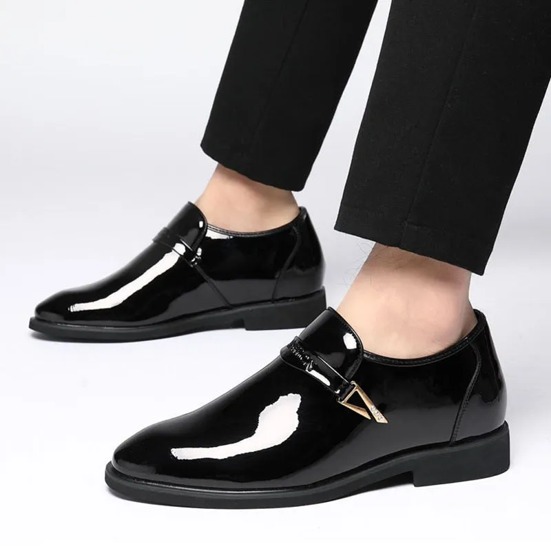 Hnzxzm Fashion Height Increasing Shoes Men Patent Leather Shoes Brand Mens Casual Shoes Black Footwear A4456
