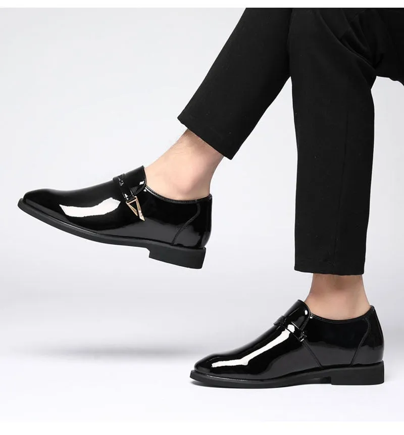Hnzxzm Fashion Height Increasing Shoes Men Patent Leather Shoes Brand Mens Casual Shoes Black Footwear A4456