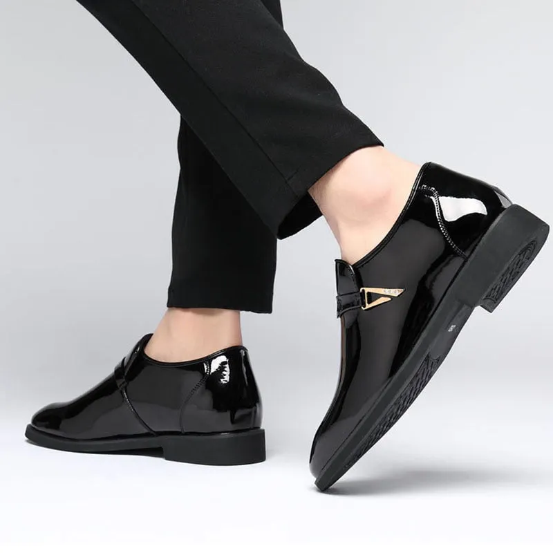 Hnzxzm Fashion Height Increasing Shoes Men Patent Leather Shoes Brand Mens Casual Shoes Black Footwear A4456