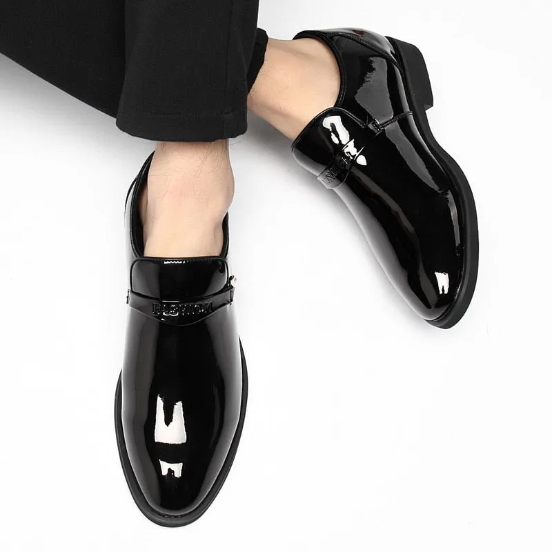 Hnzxzm Fashion Height Increasing Shoes Men Patent Leather Shoes Brand Mens Casual Shoes Black Footwear A4456