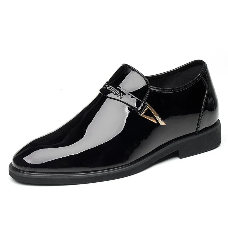 Hnzxzm Fashion Height Increasing Shoes Men Patent Leather Shoes Brand Mens Casual Shoes Black Footwear A4456