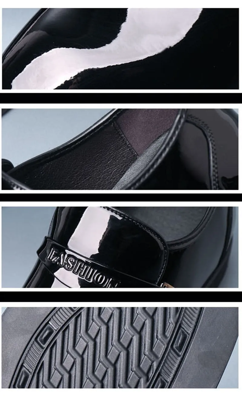 Hnzxzm Fashion Height Increasing Shoes Men Patent Leather Shoes Brand Mens Casual Shoes Black Footwear A4456
