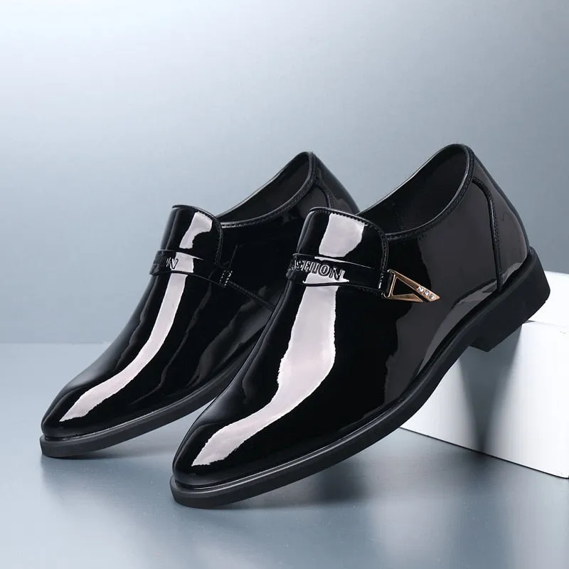 Hnzxzm Fashion Height Increasing Shoes Men Patent Leather Shoes Brand Mens Casual Shoes Black Footwear A4456