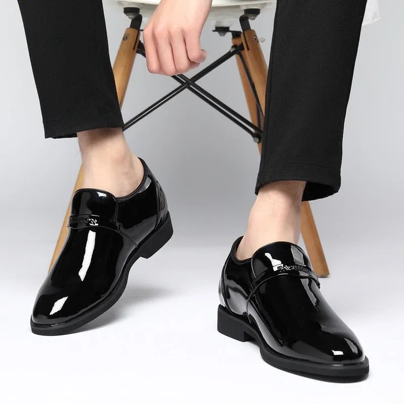 Hnzxzm Fashion Height Increasing Shoes Men Patent Leather Shoes Brand Mens Casual Shoes Black Footwear A4456
