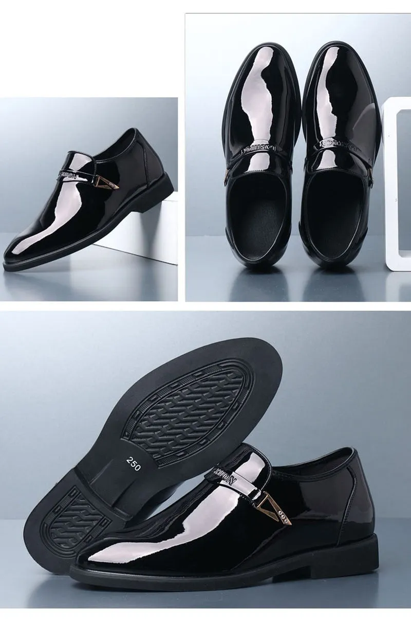 Hnzxzm Fashion Height Increasing Shoes Men Patent Leather Shoes Brand Mens Casual Shoes Black Footwear A4456