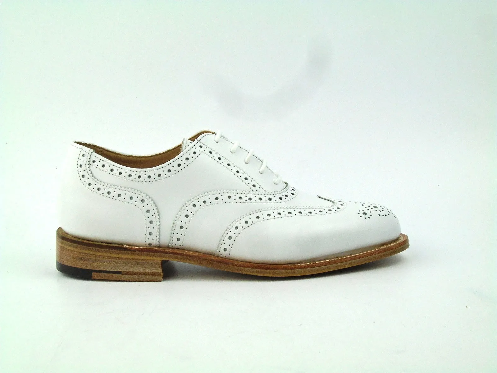 Ladies Full Brogues - White Aniline