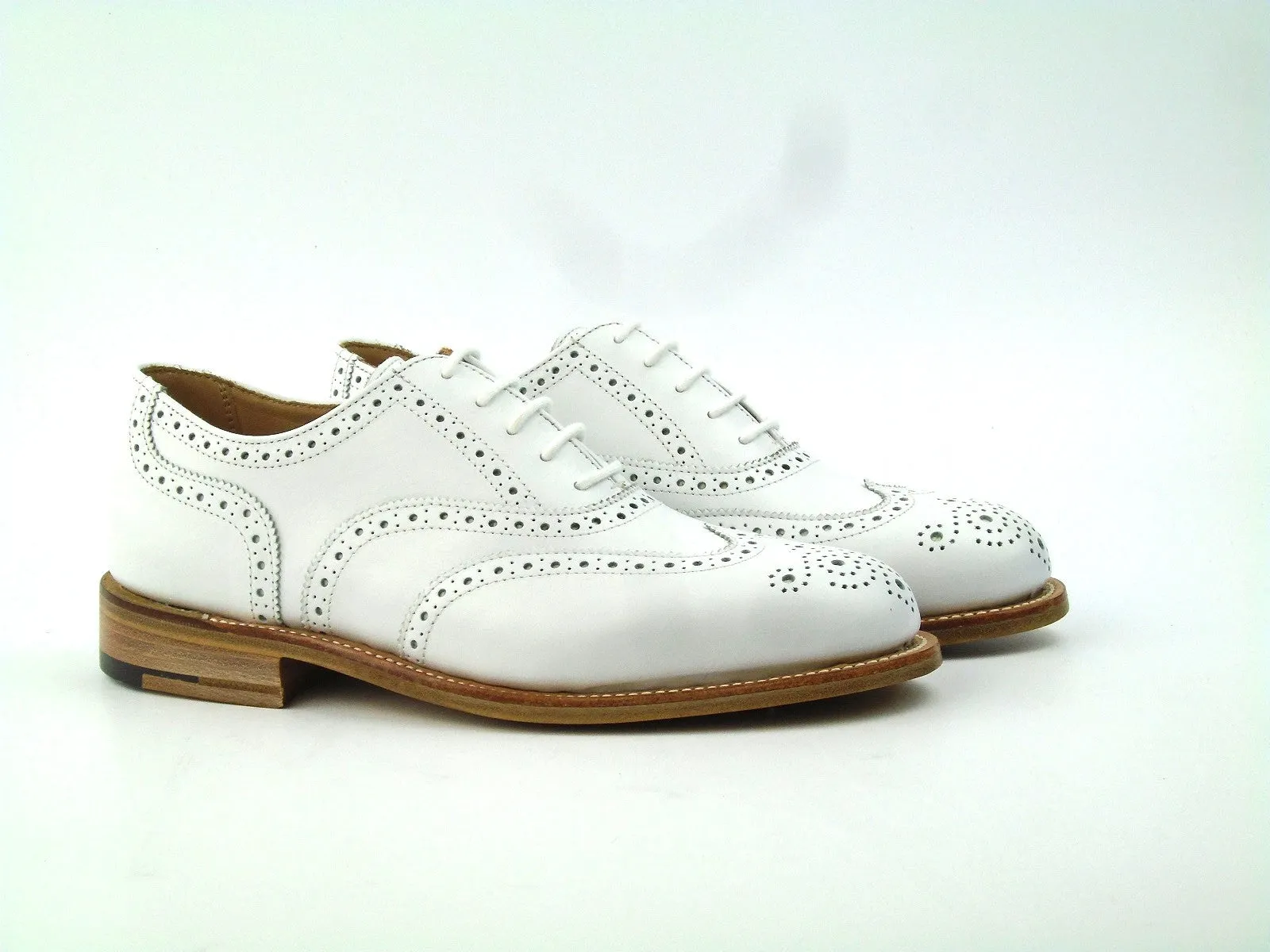 Ladies Full Brogues - White Aniline