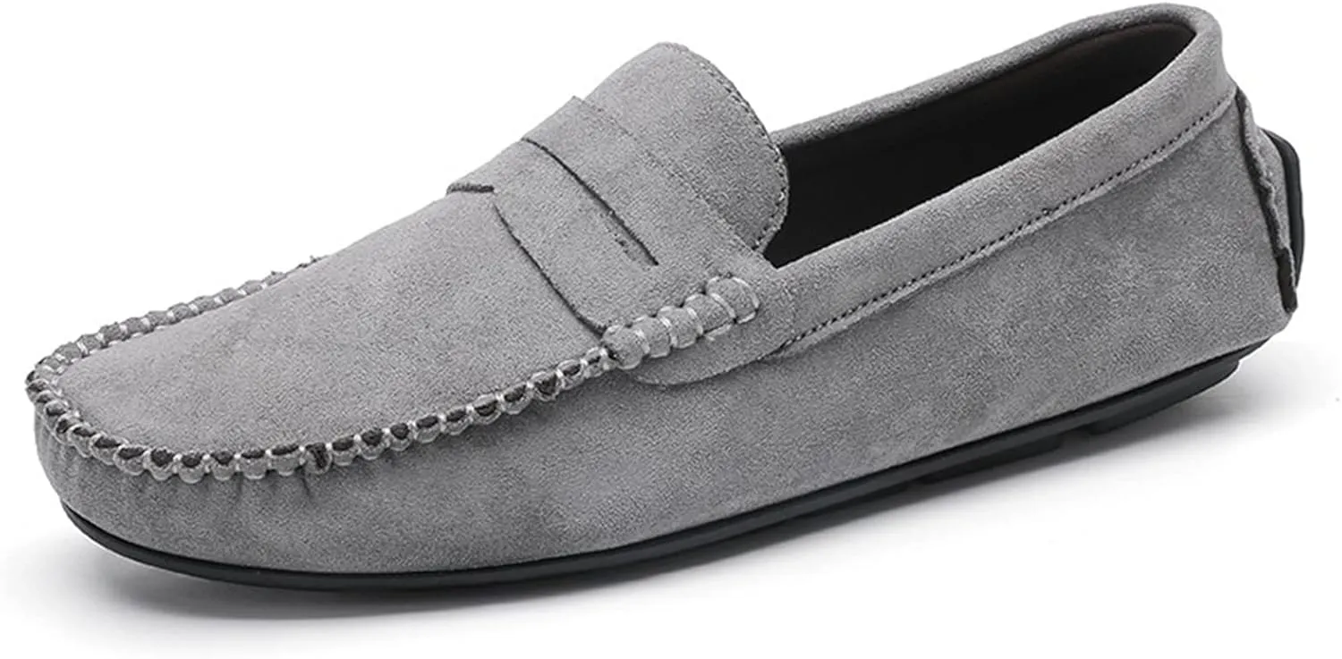 Loafers for Men Suede Vamp Penny Loafer Stitching Details Round Toe Slip Resistant Comfortable Anti-Slip Prom Slip-on