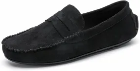 Loafers for Men Suede Vamp Penny Loafer Stitching Details Round Toe Slip Resistant Comfortable Anti-Slip Prom Slip-on