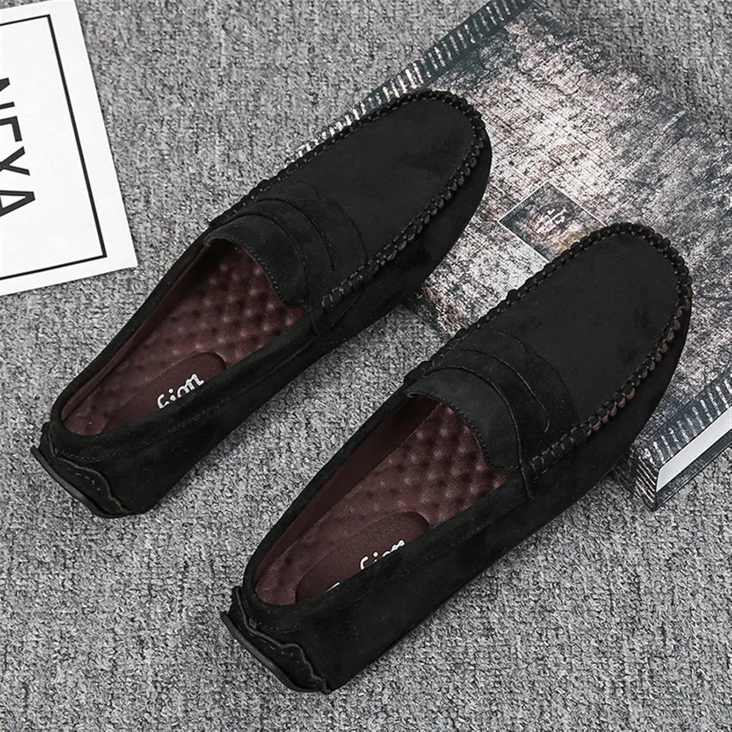 Loafers for Men Suede Vamp Penny Loafer Stitching Details Round Toe Slip Resistant Comfortable Anti-Slip Prom Slip-on