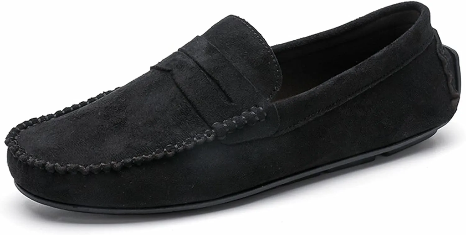 Loafers for Men Suede Vamp Penny Loafer Stitching Details Round Toe Slip Resistant Comfortable Anti-Slip Prom Slip-on