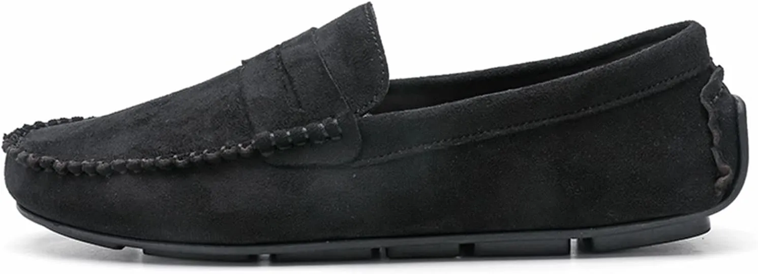 Loafers for Men Suede Vamp Penny Loafer Stitching Details Round Toe Slip Resistant Comfortable Anti-Slip Prom Slip-on