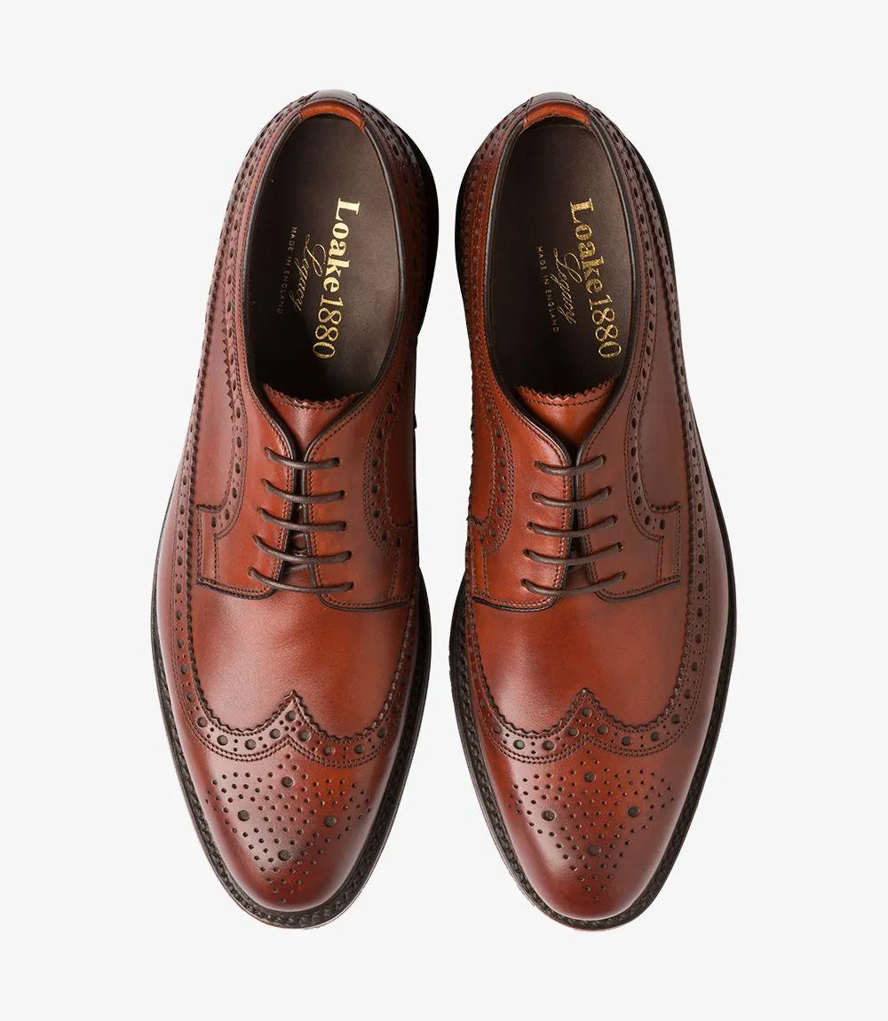 LOAKE BIRKDALE CONKER BROWN DERBY BROGUE RUBBER SOLE F-MEDIUM