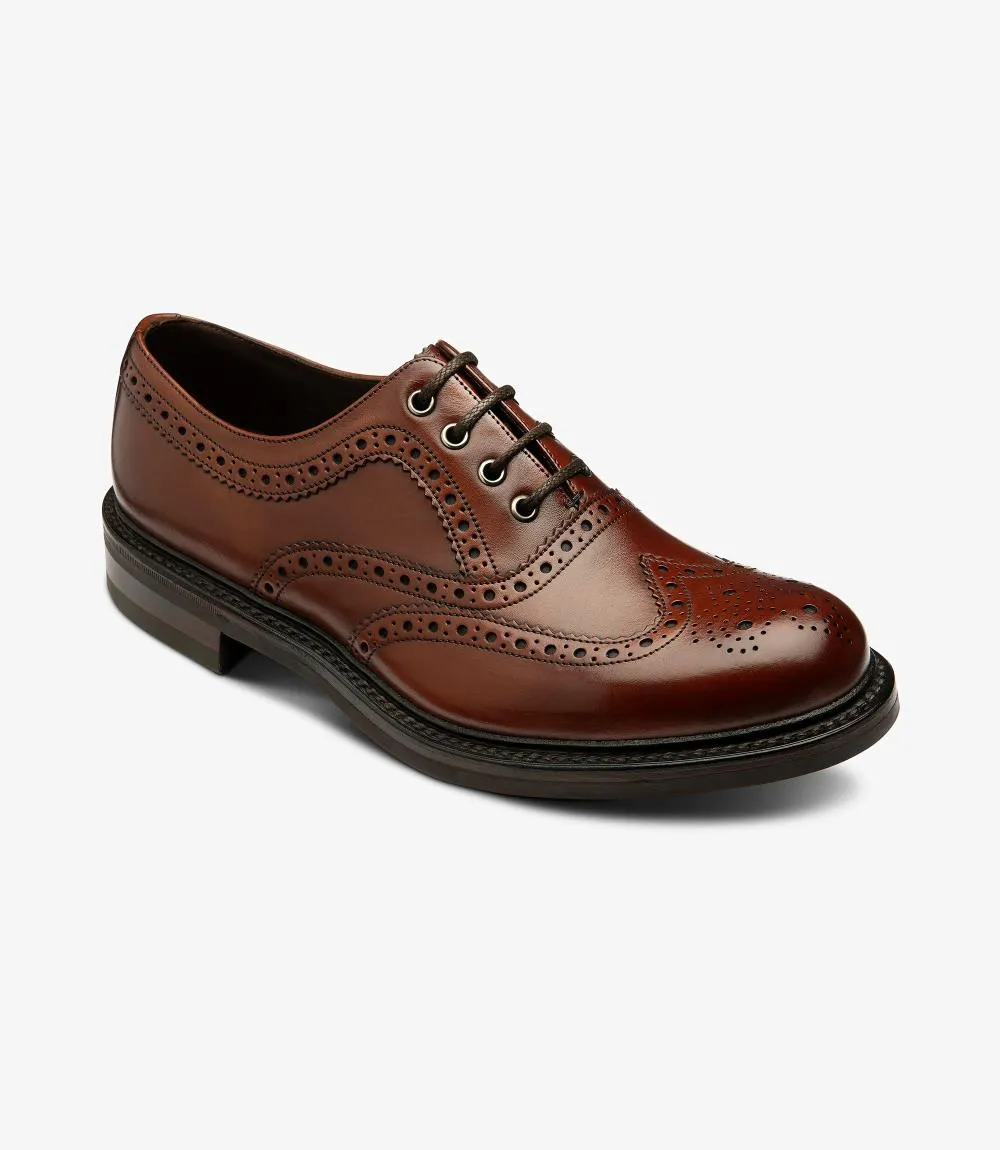 LOAKE EDWARD MAHOGANY OXFORD BROGUE RUBBER SOLE G-WIDE