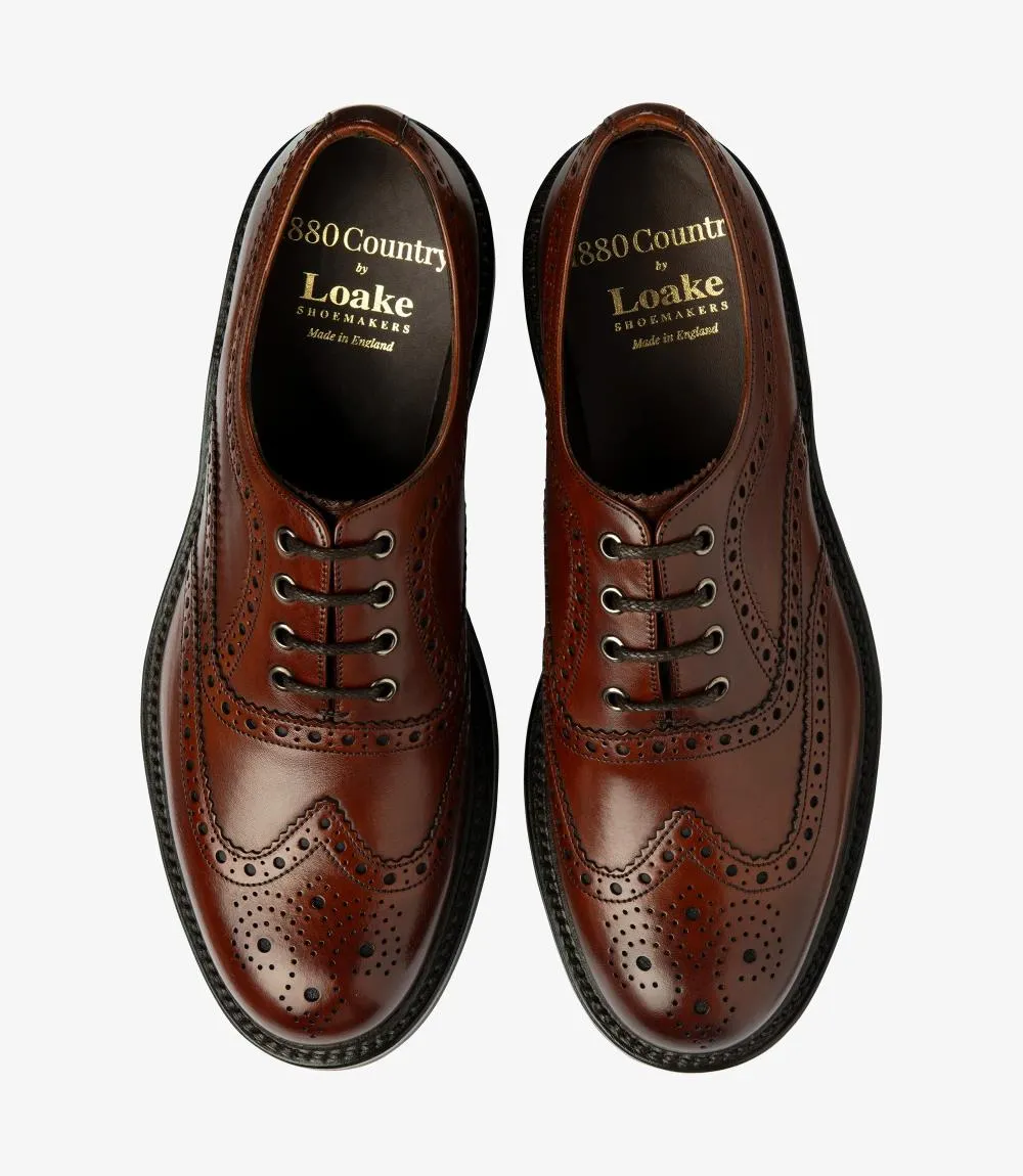 LOAKE EDWARD MAHOGANY OXFORD BROGUE RUBBER SOLE G-WIDE