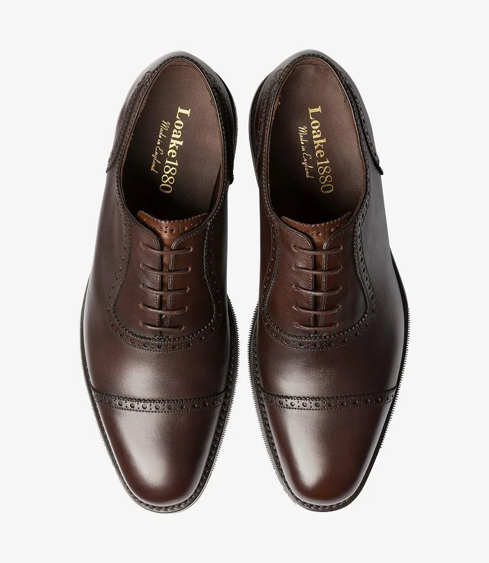 LOAKE FLEET DARK BROWN OXFORD SEMI BROGUE RUBBER SOLE F-MEDIUM