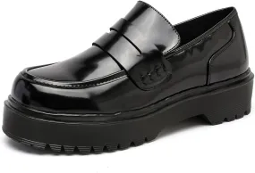 MEMON Womens Vintage Oxford Shoes,Casual Low Heel Loafers for Women,Round Toe Chunky Black Platform Oxford Shoes for Women,Comfort Dress Shoes