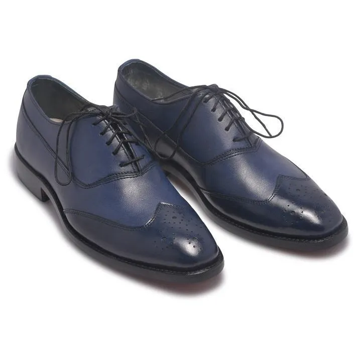 Men Oxford Blue Two-Tone Leather Shoes with Brogue Wingtip