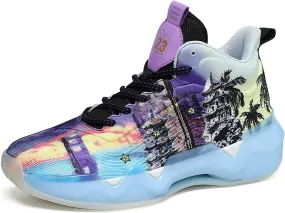 Mens and Womens Mid Top Lace Up Basketball Sneakers Comfortable and Breathable Running Shoes Anti Slip and Wear Resistant Walking Shoes Couple Park Walking Shoes Fitness Training Shoes