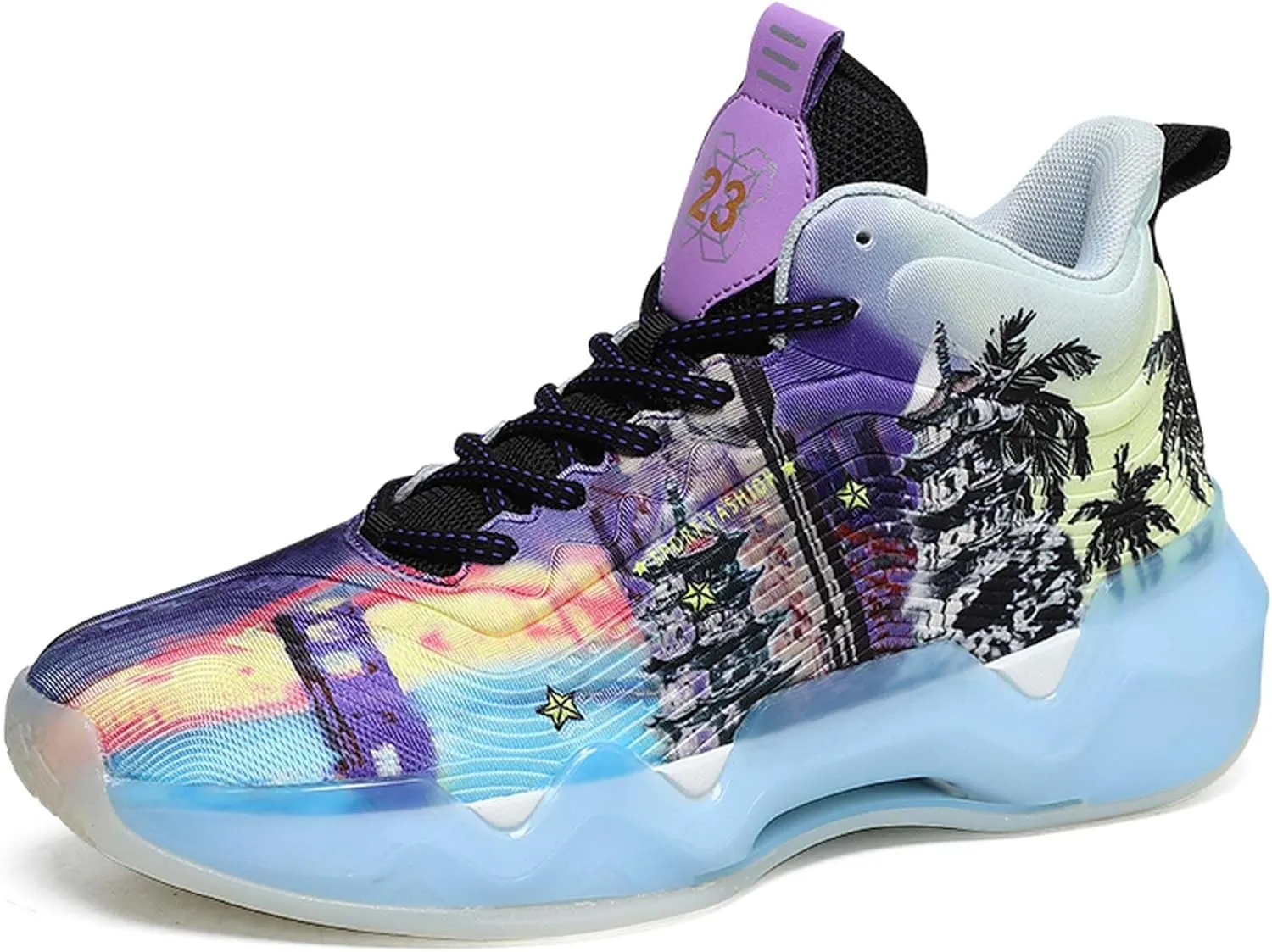 Mens and Womens Mid Top Lace Up Basketball Sneakers Comfortable and Breathable Running Shoes Anti Slip and Wear Resistant Walking Shoes Couple Park Walking Shoes Fitness Training Shoes