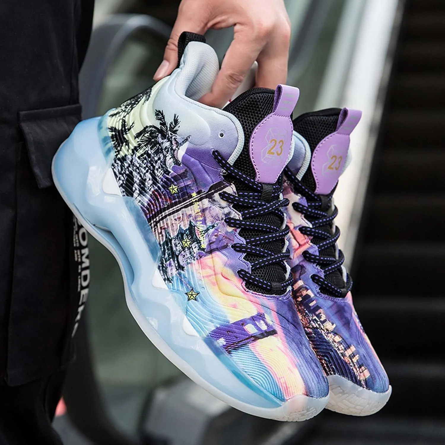 Mens and Womens Mid Top Lace Up Basketball Sneakers Comfortable and Breathable Running Shoes Anti Slip and Wear Resistant Walking Shoes Couple Park Walking Shoes Fitness Training Shoes